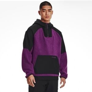 UNDER ARMOUR Men’s Mission Boucle Anorak 1/4 Zip Jacket Black Purple Large
